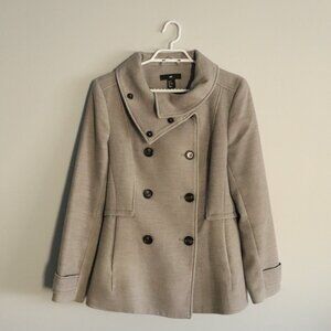 H&M Women's Grey Sz 10 Double-Breasted Lined Collared Long Sleeve Pocket Coat‎